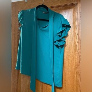 Tie neck blouse short sleeve